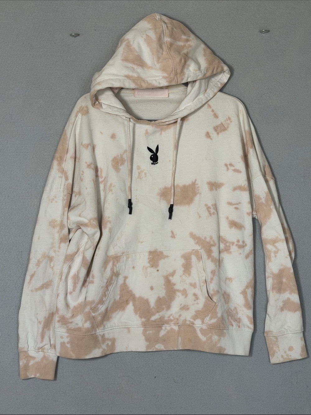 PLAYBOY x MISSGUIDED Neutral Tie-Dye Hoodie with Black Bunny Logo